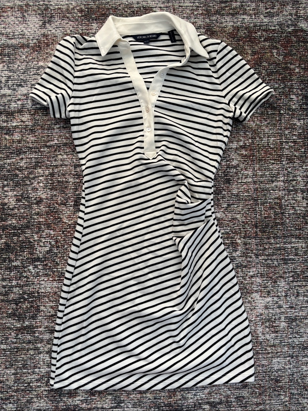 Veronica Beard Black & White Striped Polo Mini Dress